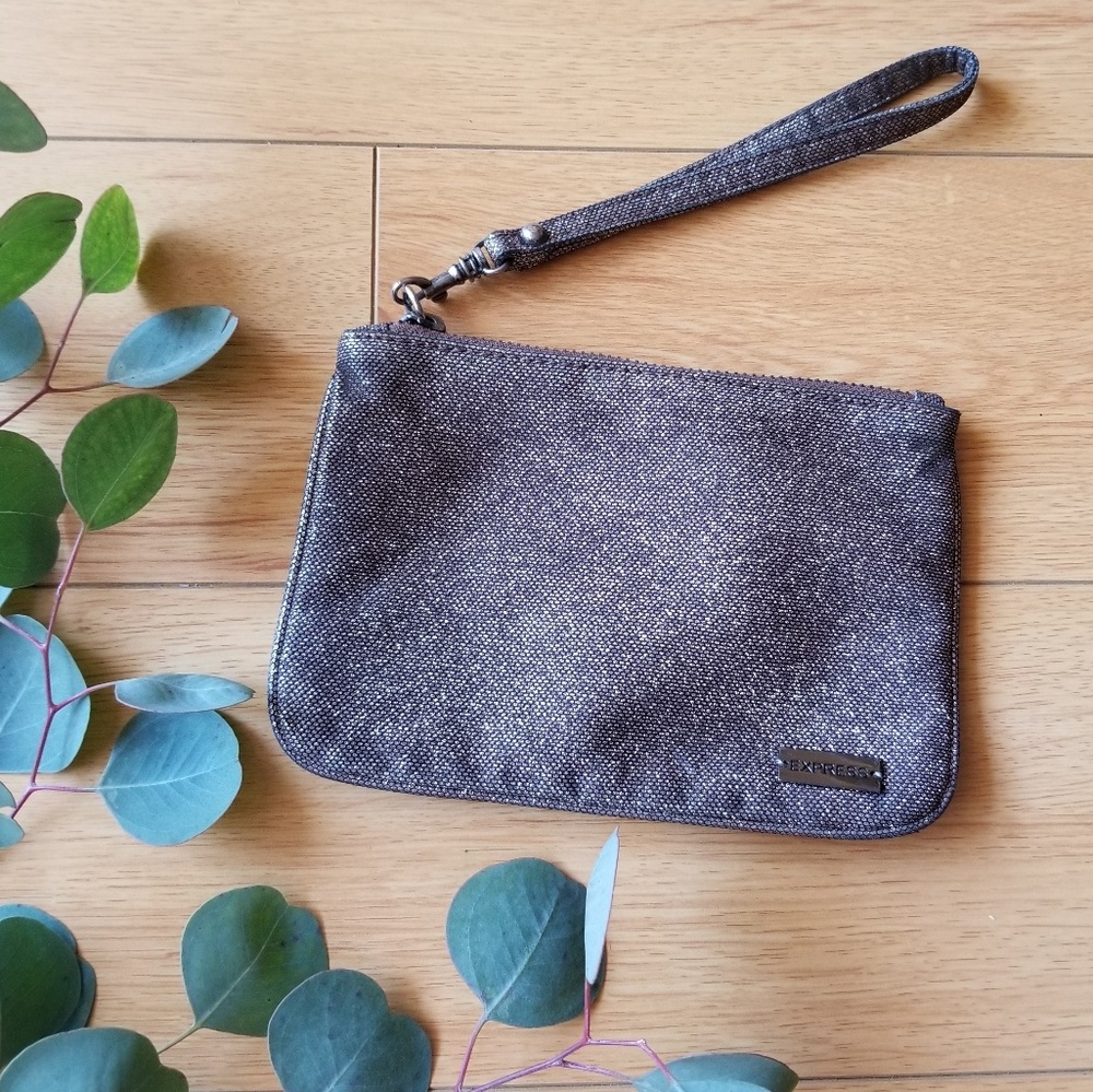 Express Brown with Gold Sparkle Wristlet